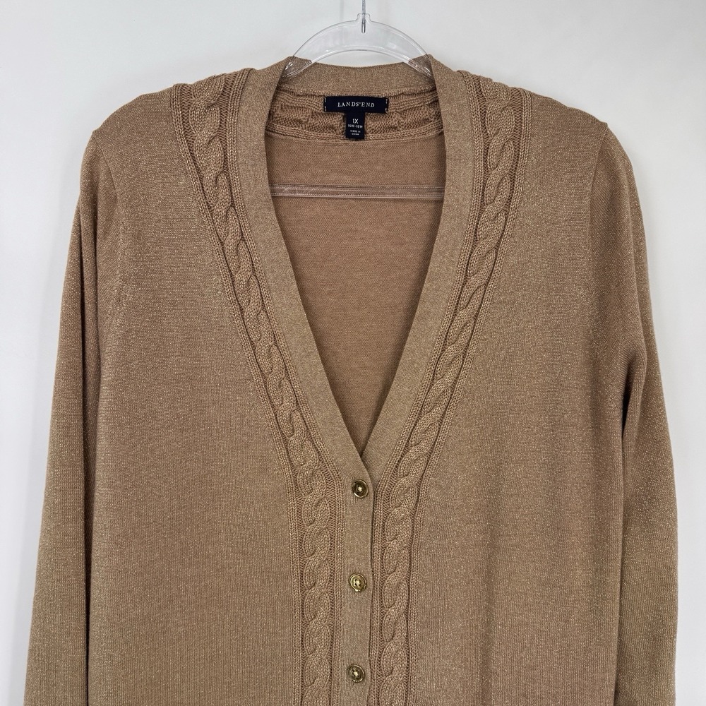 Lands' End Cardigan Sweater Womens 1X 16W-18W Gold Metallic Wool Blend Festive - Picture 3 of 16